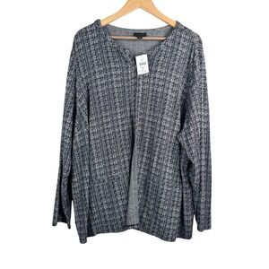 J Jill Wearever Collection Black Cream Tweed Open Front Cardigan Sweater 3X